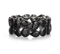 Ever Faith Austrian Crystal Elastic Stretch Bangle Bracelet, Art Deco Elegant Taerdrop Vintage Party Wrist Jewelry for Woman Black Black-Tone