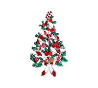 Ever Faith Austrian Crystal Enamel Red Ribbon Wishing Tree Brooch Silver-Tone