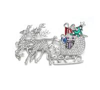 EVER FAITH Austrian Crystal Enamel Reindeer Sleigh Car Christmas Tree Gift Box Brooch Festive Party Accessories Holiday Jewelry Gift for Women Clear Silver-Tone