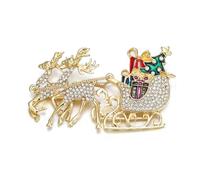EVER FAITH Austrian Crystal Enamel Reindeer Sleigh Car Christmas Tree Gift Box Brooch Festive Party Accessories Holiday Jewelry Gift for Women Clear Gold-Tone
