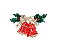 Ever Faith Austrian Crystal Jingle Bell Bowknot Green Leaf Wishing Tree Brooch Red Gold-Tone