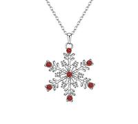 Ever Faith Austrian Crystal Snowflake Necklace Winter Prom Flower Pendant Chain Christmas Party Jewelry Gifts for Women Girls Red Silver-Tone