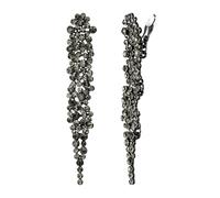 EVER FAITH Austrian Crystal Statement Clip-on Earring, Art Deco Party Prom Chandelier Long Dangle Earrings Costume Jewelry Accessories for Women Gray Black-Tone