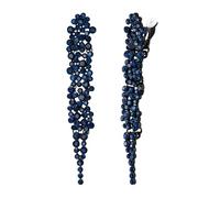 EVER FAITH Austrian Crystal Statement Clip-on Earring, Costume Jewelry Art Deco Banquet Prom Chandelier Long Dangle Earrings for Women Sapphire Blue Black-Tone