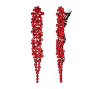 EVER FAITH Austrian Crystal Statement Clip-on Earring, Costume Jewelry Art Deco Banquet Prom Chandelier Long Dangle Earrings for Women Red Black-Tone