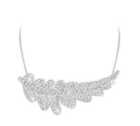 Ever Faith Big Leaf Feather Statement Bib Necklace for Women, Vintage Boho Rhinestone Crystal Art Deco Silver Choker Collar Necklace for Summer Beach Holiday