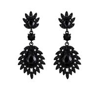 EVER FAITH Black Crystal Dangle Earrings for Women, Sparkly Rhinestone Vintage Style Art Deco Pierced Drop Earring Wedding Prom Party Jewelry for Brides Bridesmaid Black-Tone