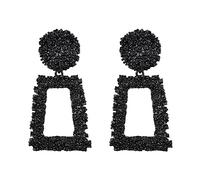 EVER FAITH Black Earrings for Women, Metal Geometric Statement Rectangle Large Square Drop Dangle Earring Fashion Jewellery for Wedding Cocktail Prom Party