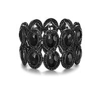 Ever Faith Black Rhinestone Bracelet for Women, Stunning Crystal Art Deco Wedding Brides Elastic Stretch Bracelet Black-Tone