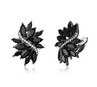 EVER FAITH Black Rhinestone Clip On Stud Earrings for Women, Glitter Marquise Crystal Wedding Party Vintage Statement Non Pierced Earring for Brides Bridal Cocktail Prom Jewelry Black-Tone
