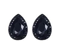 EVER FAITH Black Rhinestone Stud Earrings for Women Girls, Sparkly Crystal Pear Teardrop Halo Studs Earring Black-Tone