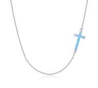 Ever Faith Blue Simple Tiny Dainty Sideways Cross Choker Necklace