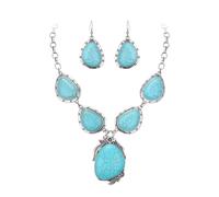 Ever Faith Blue Turquoise Jewelry Set, Vintage Style Boho Costume Statement Collar Necklace Dangle Earrings Set for Women