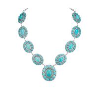 Ever Faith Blue Turquoise Necklace for Women, Western Oval Turquoise Necklaces Vintage Boho Style Chunky Collar Jewellery for Women