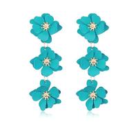 EVER FAITH Bohemian Lake Blue Flower Dangle Earrings Summer Beach Layered Tiered 3D Gold Floral Petal Long Daisy Statement Earrings for Women Boho Handmade Fashion Wedding Prom Jewellery
