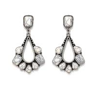 EVER FAITH Bohemian Turquoise Dangle Earrings for Women, Vintage Style Boho White Turquoise Stone Drop Earring Western Cowgirl Jewellery for Summer Holiday Antique Silver Tone