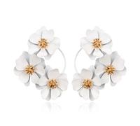 EVER FAITH Boho Flower Hoop Dangle Earrings, White Large Big Flower Statement Daisy Earrings for Summer Vacation