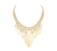 Ever Faith Boho Leaf Chunky Collar Necklace for Women, Vintage Art Deco Bohemian Bib Necklace Costume Jewellery Gold-Tone