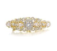 EVER FAITH Bridal Hair Accessory for Bride Austrian Crystal CZ Bridal Art Deco Flower Vine Hair Barrette Clip for Women Clear Gold-Tone