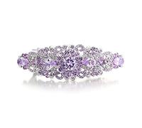 EVER FAITH Bridal Hair Accessory for Bride Austrian Crystal CZ Bridal Art Deco Flower Vine Hair Barrette Clip for Women Purple Silver-Tone