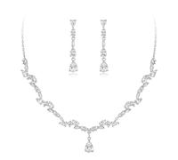 Ever Faith Bridal Jewellery Set for Bride Bridesmaid White Gold Plated Elegant Teardrop Cubic Zirconia Necklace Dangle Earrings for Wedding Banquet Party