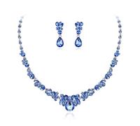 Ever Faith Bridal Jewellery Set Sparkly Rhinestone Crystal Wedding Prom Party Floral Teardrop Necklace Earrings Sets for Brides Royal Blue Silver-Tone