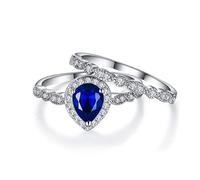 Ever Faith Bridal Ring Sets for Wedding, Sparkly Pear Shaped Cubic Zirconia Teardrop Blue CZ Engagement Promise Rings Size T 1/2