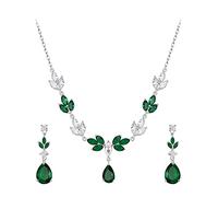 Ever Faith Bride Wedding Jewelry Set Sparkly Teardrop Flower Green CZ White Gold Plated Bridal Necklace Earrings Set for Women Bridesmaid