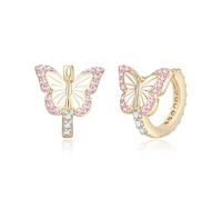 EVER FAITH Butterfly Earrings for Women Girls Hypoallergenic Pink CZ 14K Gold Plated Insect Animal Huggie Hoop Earring Small Tiny Hoops