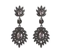 EVER FAITH Charcoal Grey Crystal Dangle Earrings for Women, Sparkly Rhinestone Vintage Style Art Deco Pierced Drop Earring Wedding Prom Party Jewelry for Brides Bridesmaid Black-Tone