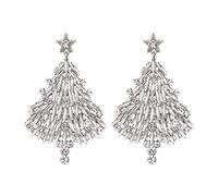 EVER FAITH Christmas Earrings for Women, Clear Rhinestone Crystal Christmas Tree Earrings Dangle, Big Christmas Earrings