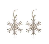 EVER FAITH Christmas Jewellery White Crystal Ivory Freshwater Cultured Pearl Winter Snowflake Pierce Dangle Earrings Gold-Tone