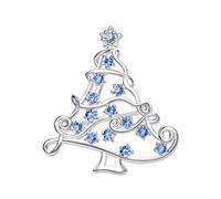 Ever Faith Christmas Tree Brooch for Women Girls, Sparkly Blue Rhinestone Crystal Wishing Tree Broach Lapel Pin Xmas Jewelry Gifts