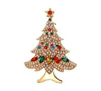EVER FAITH Christmas Tree Brooch for Women, Multicolor Rhinestone Crystal Golden Statement Xmas Tree Pins and Brooches