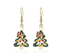 EVER FAITH Christmas Tree Dangle Earrings for Women, Green Rhinestone Crystal Cute Wishing Tree Fishhook Earring Xmas Festival Holiday Jewellery Gift Gold-Tone