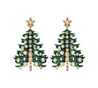 EVER FAITH Christmas Tree Earrings Large Statement Green Enamel Iridescent Clear AB Rhinestone Crystal Xmas Jewelry