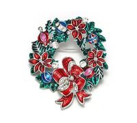 EVER FAITH Christmas Wreath Brooch Rhinestone Crystal Enamel Red Bowknot Green Mistletoe Flower Broach Pin Holiday Party Accessories for Women Silver Tone
