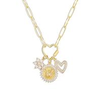 Ever Faith Chunky Gold Necklace for Women, Butterfly Flower Heart Charm Choker Necklaces 18K Gold Plated Pendant Paperclip Chain Fashion Trendy Hip Hop Unisex Jewellery Hypoallergenic