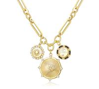 Ever Faith Chunky Gold Necklace for Women, Round Sun Charm Choker Necklaces 18K Gold Plated Pendant Paperclip Chain Fashion Trendy Hip Hop Unisex Jewellery Hypoallergenic 16.65-19.68 Inches