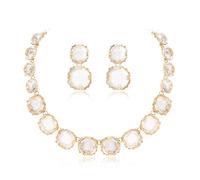 Ever Faith Clear Rhinestone Statement Choker Necklace Earrings Set, Round Crystal Bohemian Art Deco Costume Jewelry Set for Women Girls