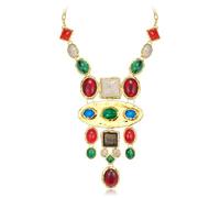 Ever Faith Colorful Long Boho Bohemian Statement Necklace, Vintage Ethnic Tribal Tassel Statement Chunky Collar Necklaces Gypsy Jewellery Accessories for Women Gold-Tone