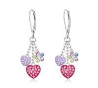 EVER FAITH Colorful Love Heart Earrings for Women Hypoallergenic Tiny Cute Heart Flower Dangle Earrings Secure Leverback Earrings Jewellery Gifts