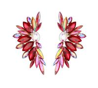 EVER FAITH Costume Jewellery Art Deco Bling Marquise Rhinestone Crystal Cluster Dangle Statement Earrings for Women Red Gold-Tone