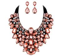 Ever Faith Costume Jewelry for Women, Champagne Color Rhinestone Crystal Chunky Collar Statement Necklace Earrings Set