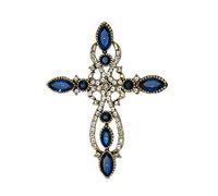 Ever Faith Cross Brooch for Women Girls, Rhinestone Crystal Vintage Style Celtic Knot Riligious Cross Lapel Pin Blue