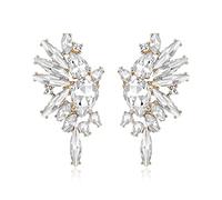 EVER FAITH Crystal Fashion Statement Angel Wings Earrings, Art Deco Marquise Teardrop Dangle Earrings for Woman Clear Gold-Tone