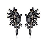EVER FAITH Crystal Fashion Statement Angel Wings Earrings, Art Deco Marquise Teardrop Dangle Earrings for Woman Black Gold-Tone