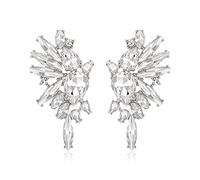 EVER FAITH Crystal Fashion Statement Angel Wings Earrings, Art Deco Marquise Teardrop Dangle Earrings for Woman Clear Silver-Tone