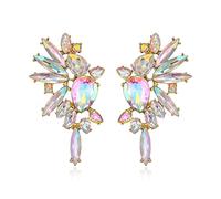 EVER FAITH Crystal Fashion Statement Earrings, Art Deco Marquise Drop Cluster Bridal Bling Colorful Dangle Earrings for Woman Iridescent AB Gold-Tone
