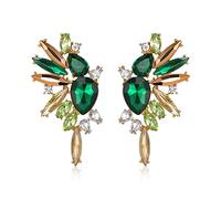 EVER FAITH Crystal Fashion Statement Earrings, Vintage Marquise Teardrop Cluster Bling Colorful Dangle Earrings for Woman Green w/Champagne Gold-Tone